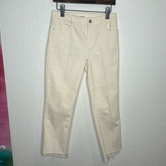 New Frame Le High Straight Cascade Hem Off White Size 26 - Picture 2 of 16